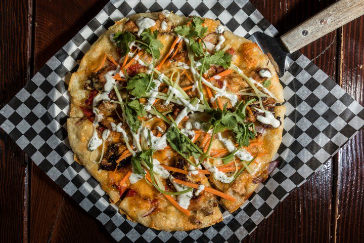 YYCPizzaFest's tweet photo. The winner of Most Out of the Box in the Thick Crust category goes to @SpotOnYYC for their Chicken Satay Banh Mi pizza! #yycpizzaweek https://t.co/ZuNKqPoCYh