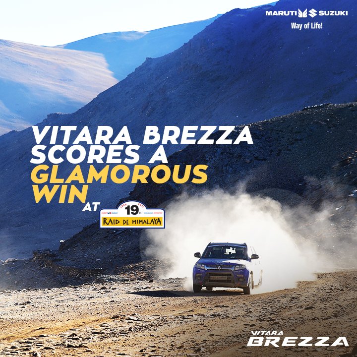Vitara Brezza finished 1st in the car category &amp; 4th in the overall extreme category at Raid De Himalaya.#PlayGlamorous #TougherThanToughest