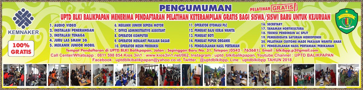 uptdblkibpp's tweet photo. Telah Dibuka Pendaftaran calon Siswa UPTD BLKI Balikpapan GRATIS https://t.co/YfIT26MmFK