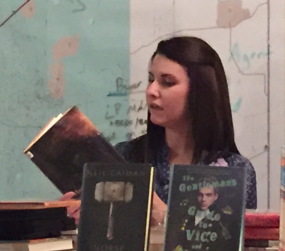 kssuzanne's tweet photo. Treat Yo Shelf! MCPL Librarians sharing fabulous literature! Thank you Hammerhand Coffee! #mcplmo https://t.co/8MfP0n2lZ4