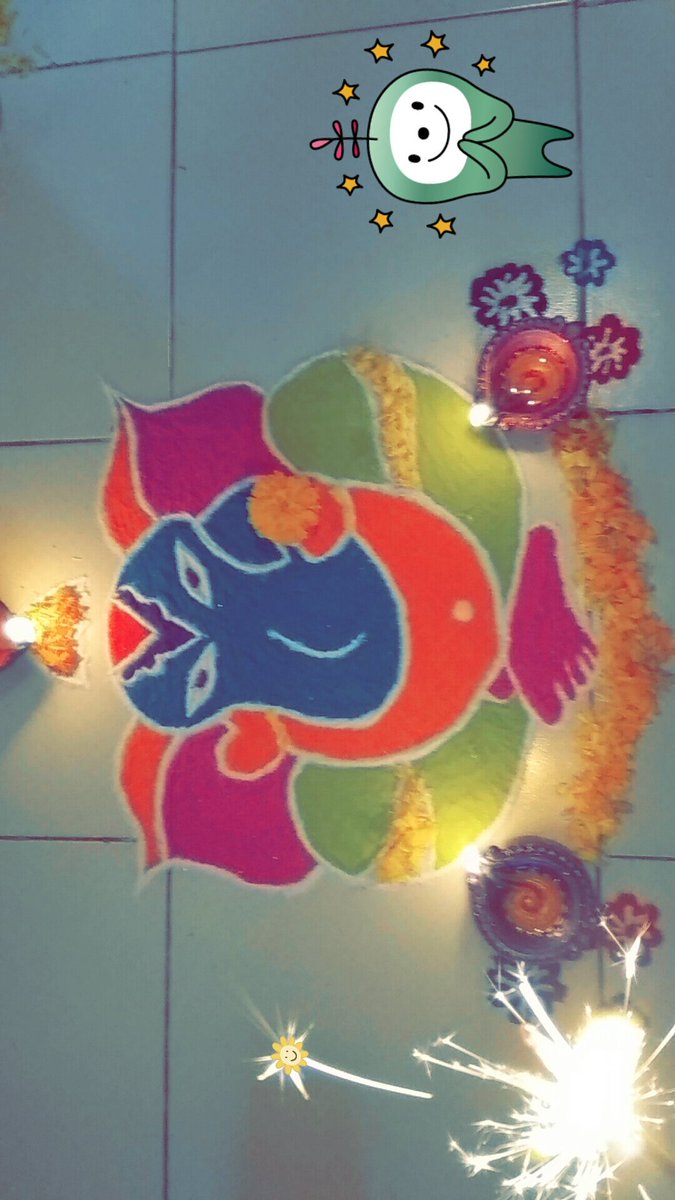 __goofingaround's tweet photo. Okay so I was making ganesha's rangoli &amp; threatened one of the kid on the floor, if she would mess it up, then Bappa will cut her ear! (that's the best I can came up with😭)
&amp; &amp; her reply was, but where is his knife? 
Instead of burning crackers she burned me🔥😂
#HappyDiwali https://t.co/TIFsF2aneM