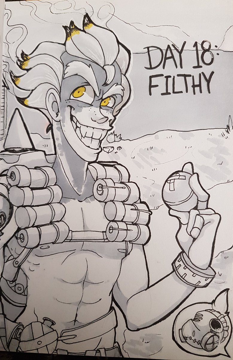 Day 18: "Filthy" with my fav Overwatch character, Junkrat!
#inktober  #inktober2017 