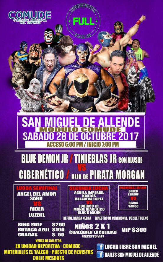 LuchaLibreSMA's tweet photo. Todo listo para la gran función de este sábado 28 de octubre #ModuloCOMUDE #LuchaLibreSanMiguel y #BailesSanMiguelDeAllende te invitamos https://t.co/Sv4lU7Nf0W