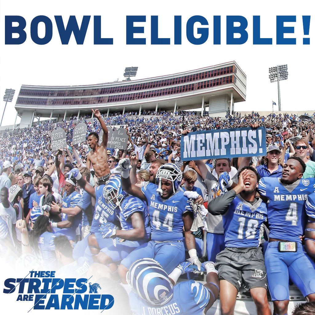 TigersAthletics's tweet photo. The Tigers are bowl eligible for a fourth straight season for the first time in @MemphisFB history! #GoTigersGo https://t.co/0Tda8HswFX