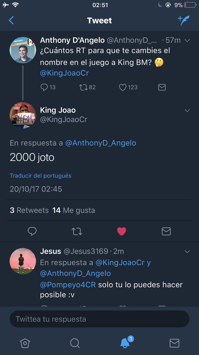 2000 Rt y <a href="/KingJoaoCr/">King Joao</a> cambia su nombre en el juego a King BM 😁
<a href="/Pompeyo4CR/">Pompeyo4</a> YO TE ELIJOOO🌚