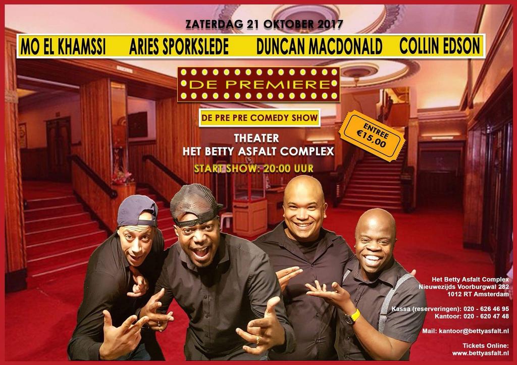 CollinEdson's tweet photo. Comedyshow de Premiere. Zaterdag 21 okt 2000u theater Betty Asfalt Complex Amsterdam. Be there ☺ #comedyjam https://t.co/dd0DPRMnAt