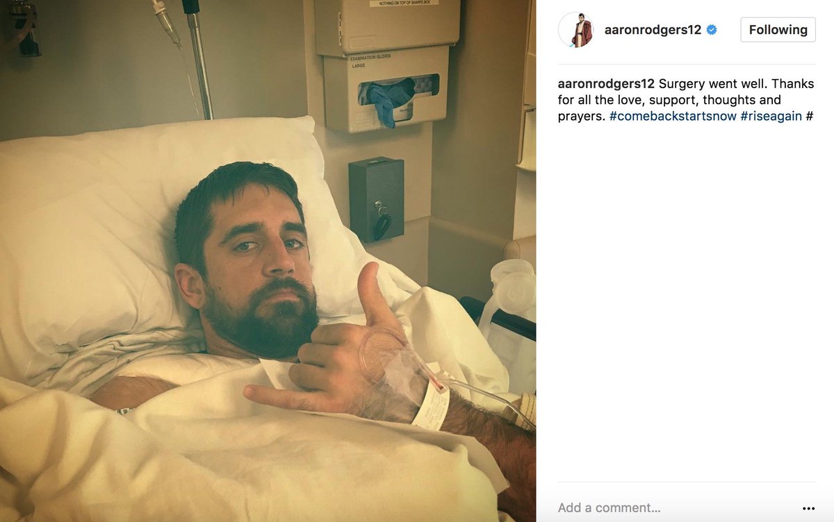 BleacherReport's tweet photo. Get well soon, @AaronRodgers12 https://t.co/RzYwefqjj1