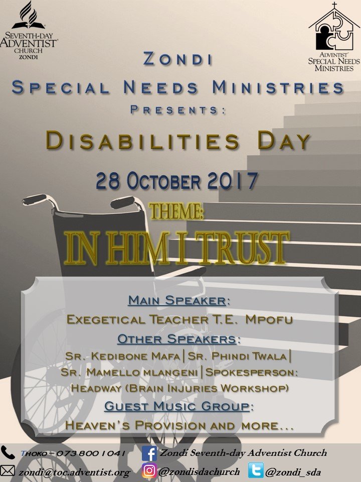 zondi_sda's tweet photo. The Special Needs Ministries will be having a Disabilities Day. #SpecialNeeds #InHimITrust #AdventistChurch https://t.co/G6pMTGSmEj