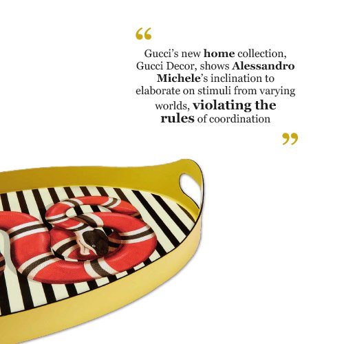 Discover more about <a href="/Gucci/">gucci</a> décor on #theMBM! Below, an #oval #vase with Kingsnake #print on a black and white stripe background.. #design