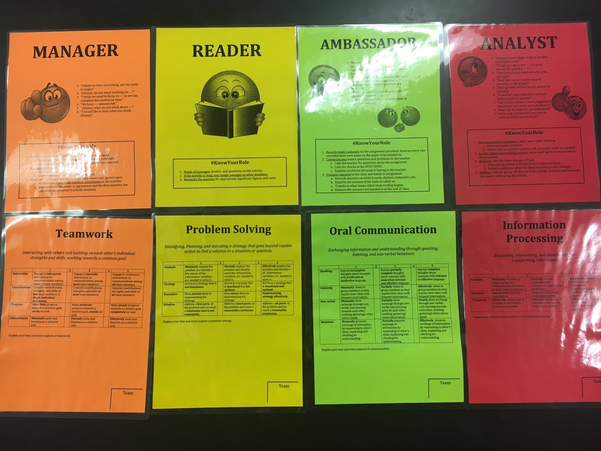 APchemisMe's tweet photo. Newest laminated POGIL role cards with process skill rubrics. Laminated to use dry erase markers to self assess @POGILproject #knowyourole https://t.co/g23Gc41Hld