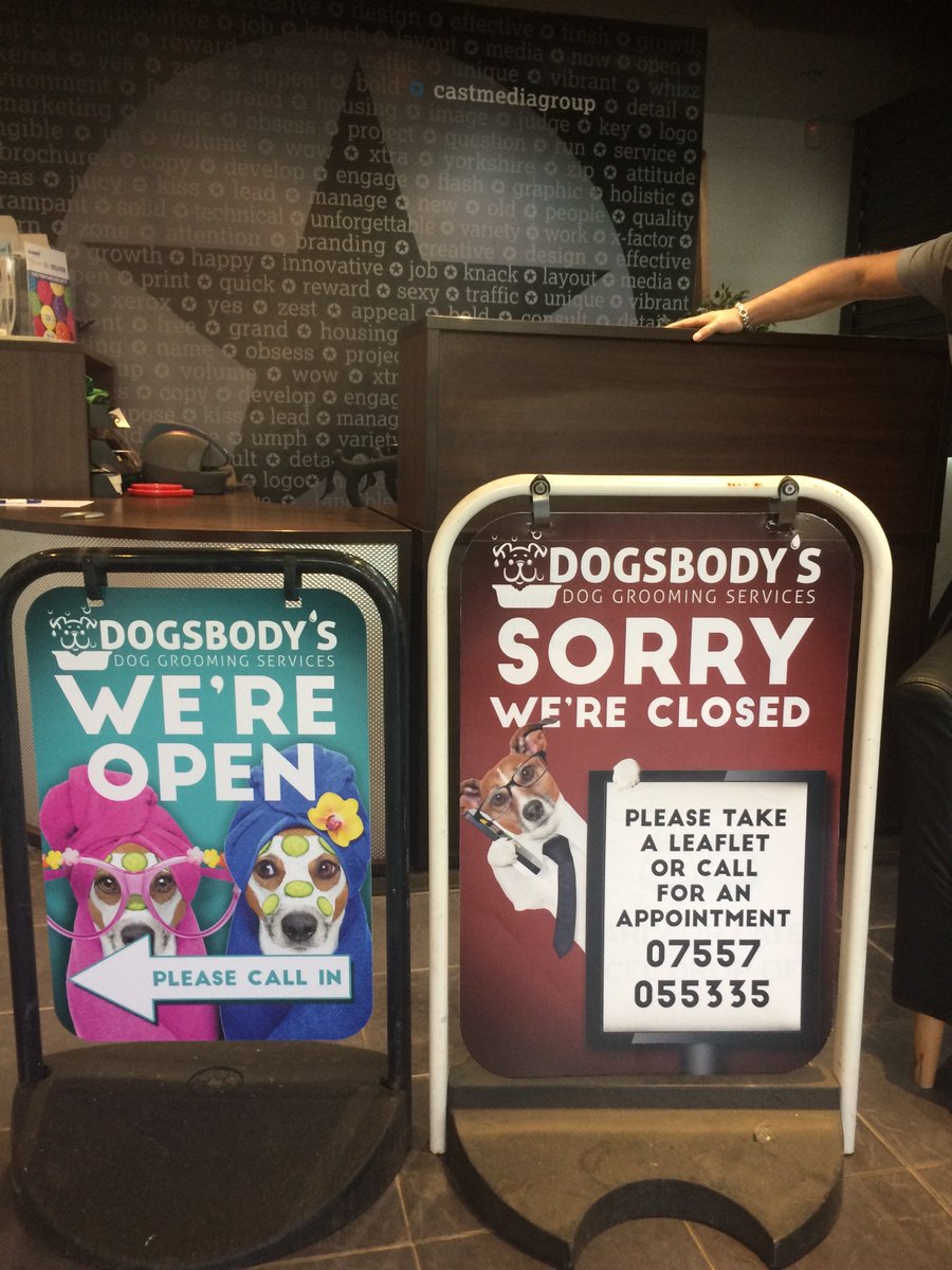 AbilityPrint's tweet image. Fab re-skinned pavement signage for a local dog grooming client.  Loving the cheeky hounds!