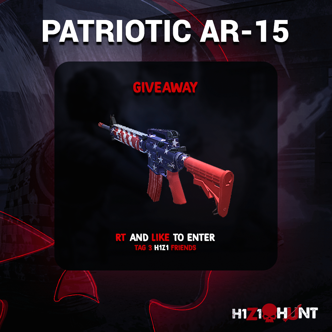 h1z1hunt's tweet photo. 💎 AR-PATRIOTIC giveaway ! 

💎 RT+tag 3 h1z1 friends

💎 Follow @h1z1hunt and visit https://t.co/MSaBHshU4g 

💎 Winner will be drawn 30.10. https://t.co/dqSwmQU3hD