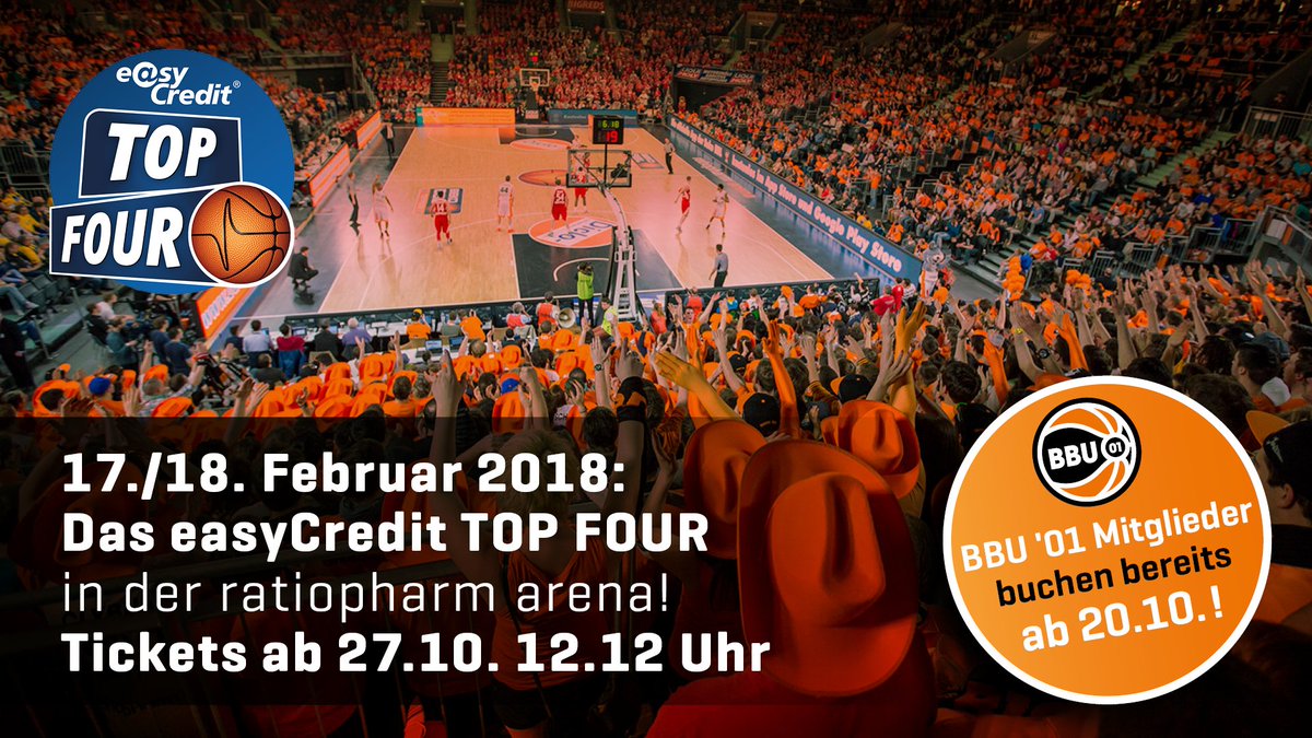 ratiopharmulm's tweet photo. In 1h ⏱ können sich #BBU01-Mitglieder Tickets (max. 4) fürs @easyCreditBBL #TOPFOUR2018 sichern! #uuulmer
➡️ https://t.co/SdLJWKAD4C https://t.co/xAWnAfPtjD