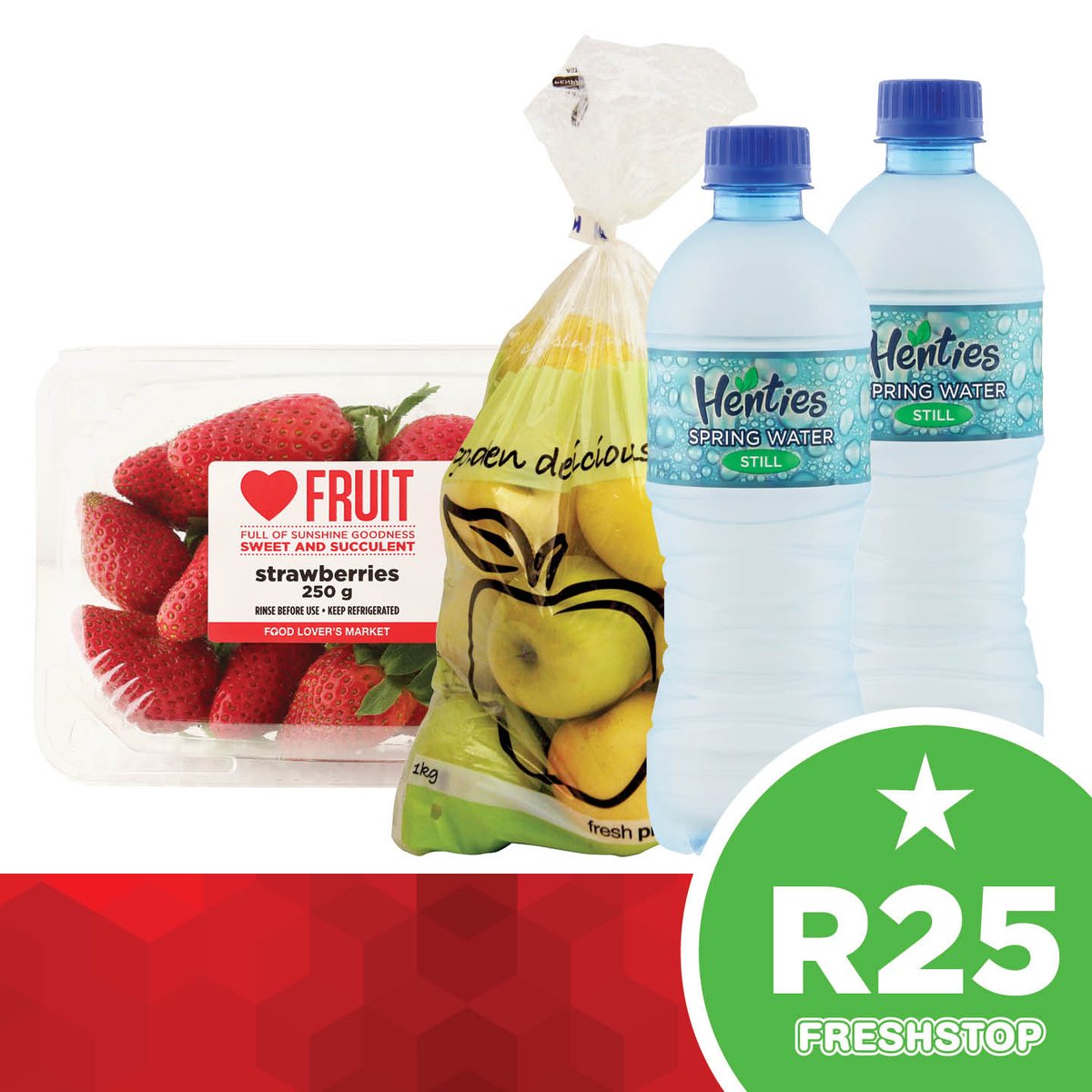 FreshstopSA's tweet photo. #FreshStopFriday Western Cape: Buy a Strawberry punnet 250g,Golden Delicious 1Kg & Two Henties Still Waters 500ml for only R25! https://t.co/rnLT4yEvVN