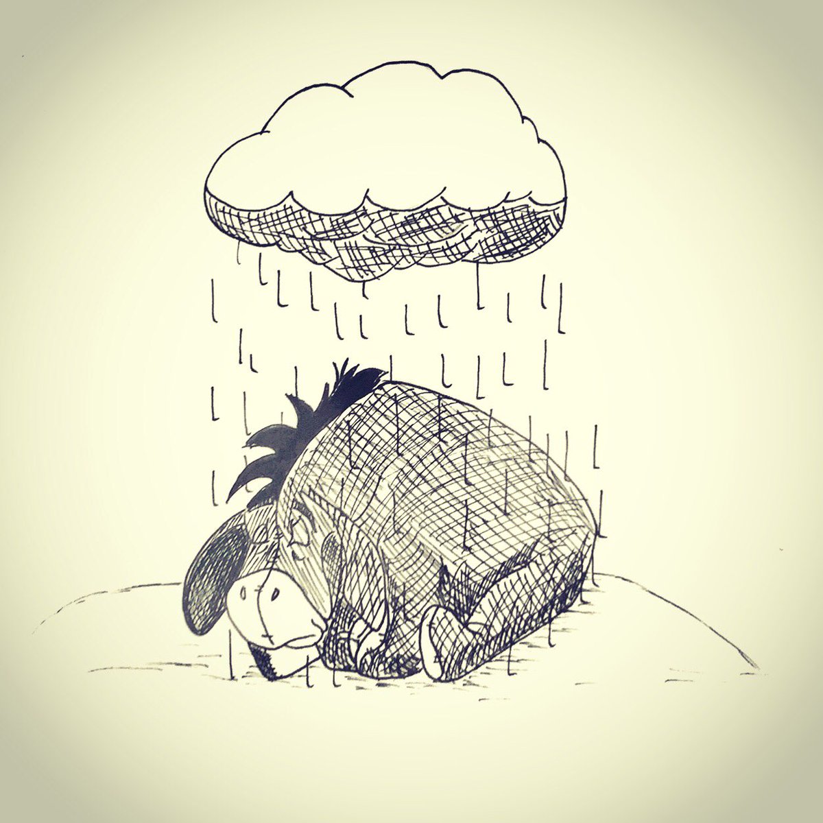 JohnFBray's tweet photo. Inktober Day 19 Cloud #inktober2017 #inktober #cloudy #eeyore #hundredacrewoods #disney #thanksfornoticingme #raincloud #winniethepooh https://t.co/Q9Wl2XCxUx