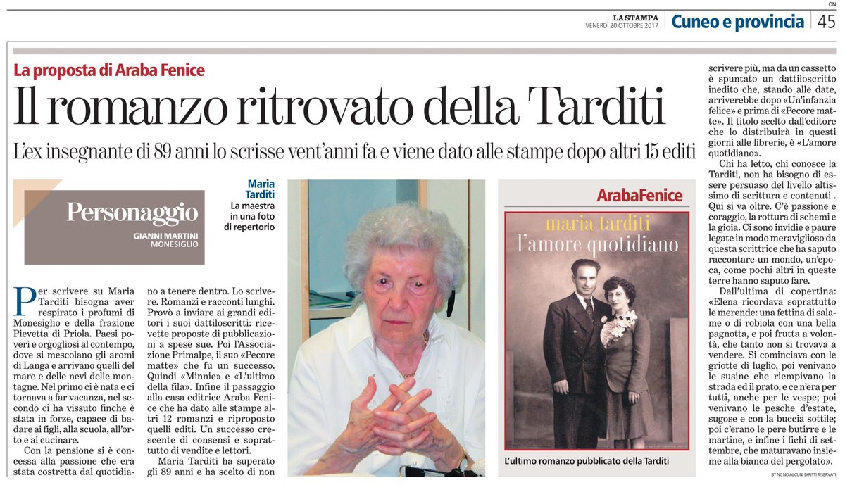 l'#amorequotidiano il romanzo ritrovato di  #MariaTarditi la maestra di Monesiglio.
#ArabaFenice edizioni