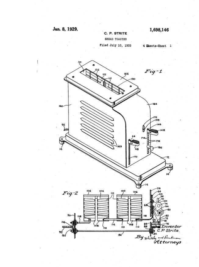 AkranIP's tweet photo. #patent #BreadToaster Jan. 8, 1929 
#claim means for automatically opening said switch after a predetermined length of time https://t.co/63Tif2AhFb