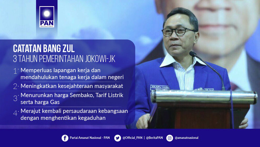 Official_PAN's tweet photo. #3TahunJokowiJK , Ini catatan Ketua Umum PAN @ZUL_Hasan : https://t.co/JOiVUhLg56
