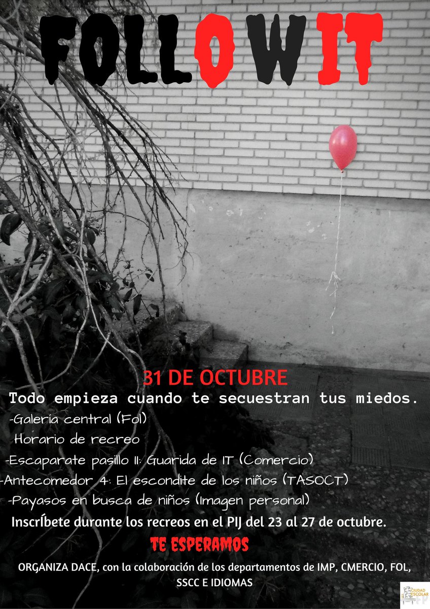 elenarubio_md's tweet photo. No queda nada para que llegue Halloween, inscríbete y lo pasarás de miedo! #gvec #iesciudadescolar #thisishalloween #hallowit https://t.co/zGfX8oAA9g