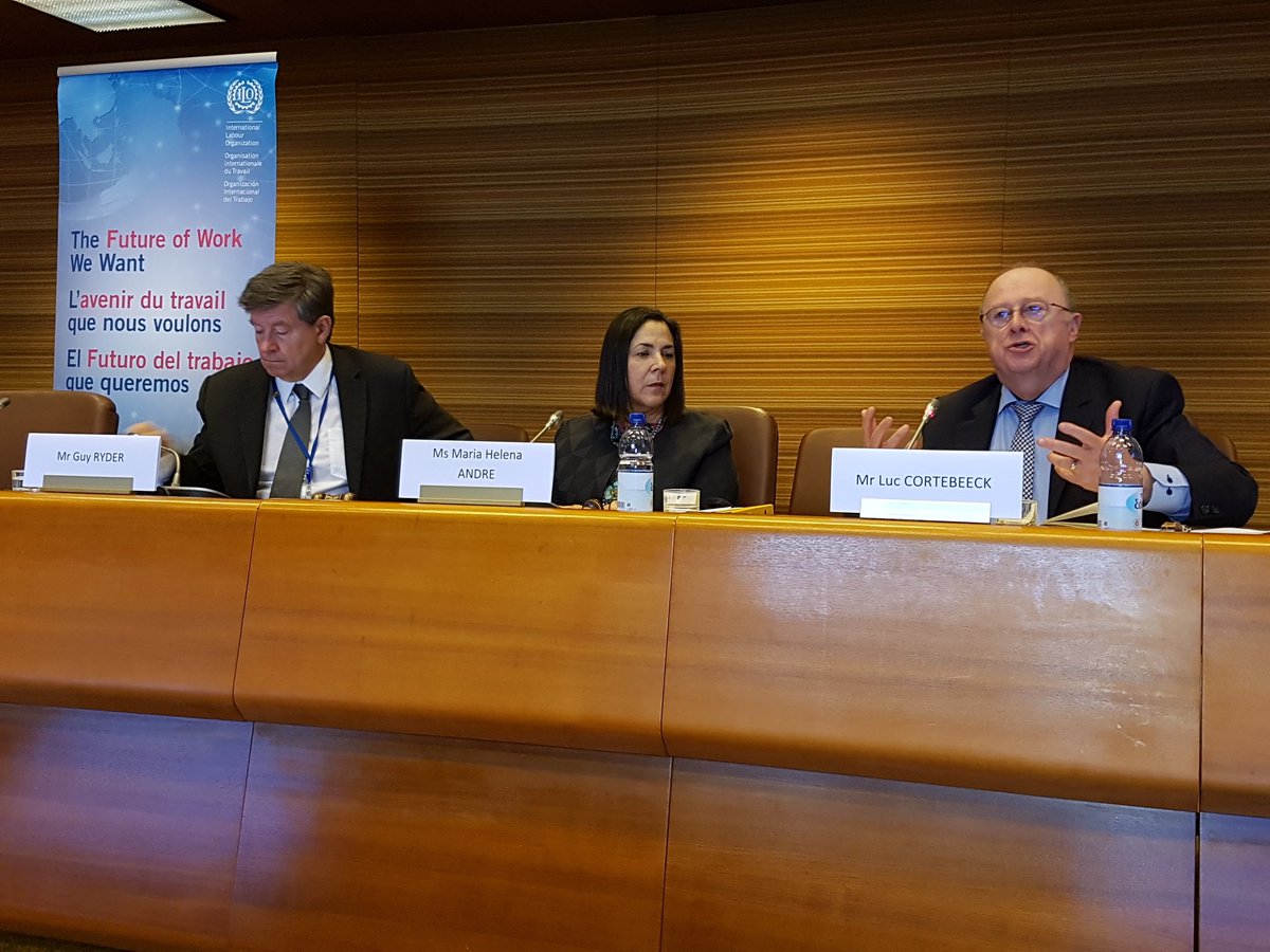 ILOACTRAV's tweet photo. Social dialogue and tripartism must be protected tk build the #FutureofWork we want.L.#Cortebeeck Chair of the @ilo Governing Body.#ILOFOW. https://t.co/PqOgDdoOvT
