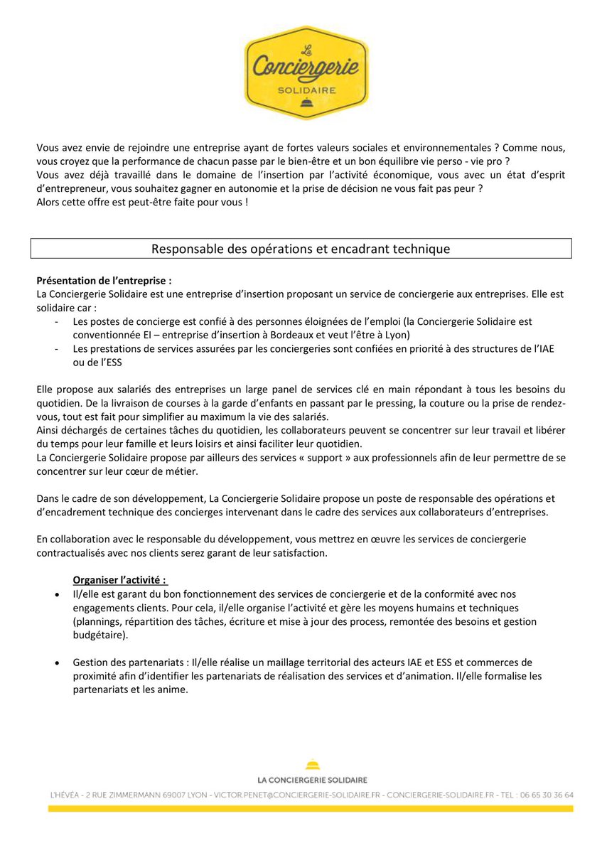 PenetVictor's tweet photo. On étoffe notre équipe à Lyon ! Nous recherchons notre encadrant (e) technique et directeur(trice) des opérations !! #ESS #SoCEnt #Lyon https://t.co/1jjqGTSN0P