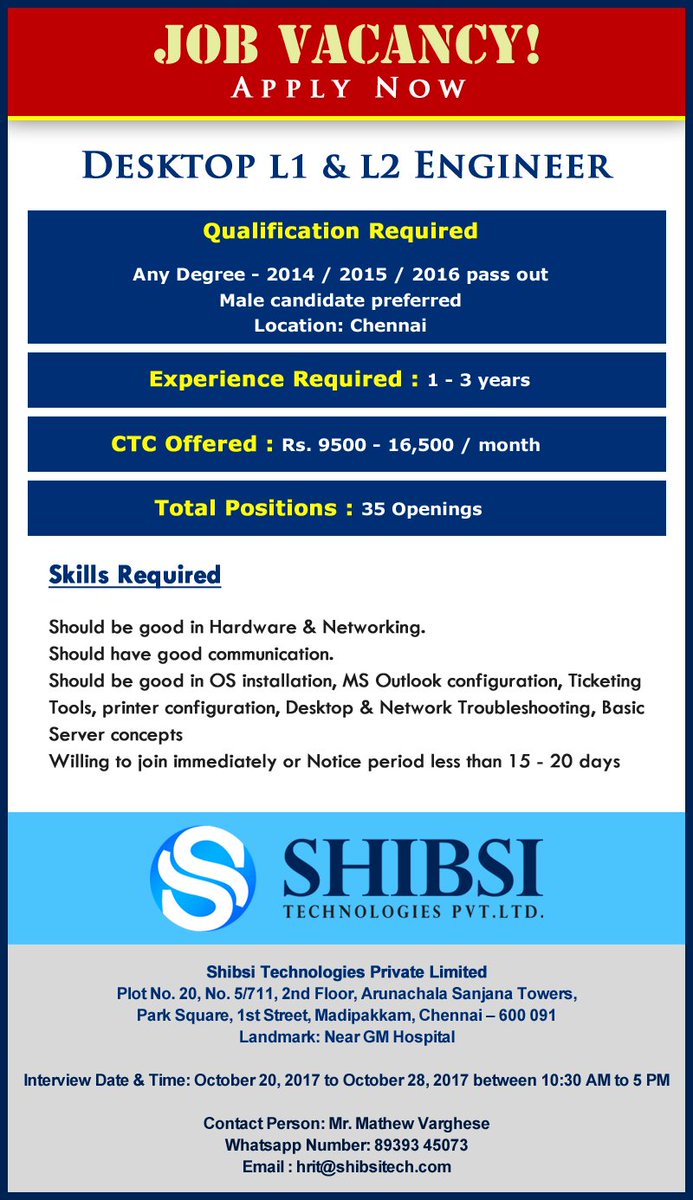 Tech_Shibsi's tweet image. #Desktop Engineer jobs - Apply Soon..