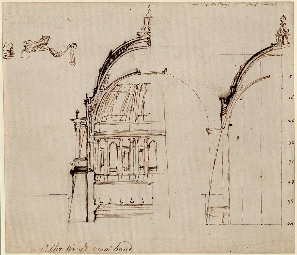 britishmuseum's tweet photo. English architect Sir Christopher Wren was born #onthisday in 1632. Here’s his innovative design for the inner &amp; outer domes @StPaulsLondon https://t.co/Sn9nLXZAwA