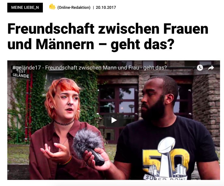 Testgelaende's tweet photo. Adrian war auf dem #gelände17 und hat ein #Interview zu #Freundschaft zwischen #Männern* und #Frauen* gemacht. 
https://t.co/kbERK0HH6U https://t.co/JdPXGmoqLD