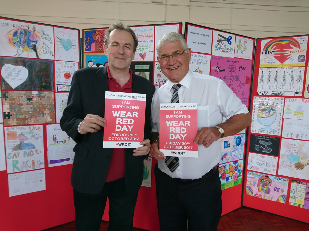 DurhamPCC's tweet photo. PCVC @RonaldHogg1 &amp; @Cleveland_PCC Barry Coppinger supporting @SRTRC_England #WearRedDay today against #HateCrime, #Cleveland #Durham #Darlo https://t.co/NMW8iLh95z