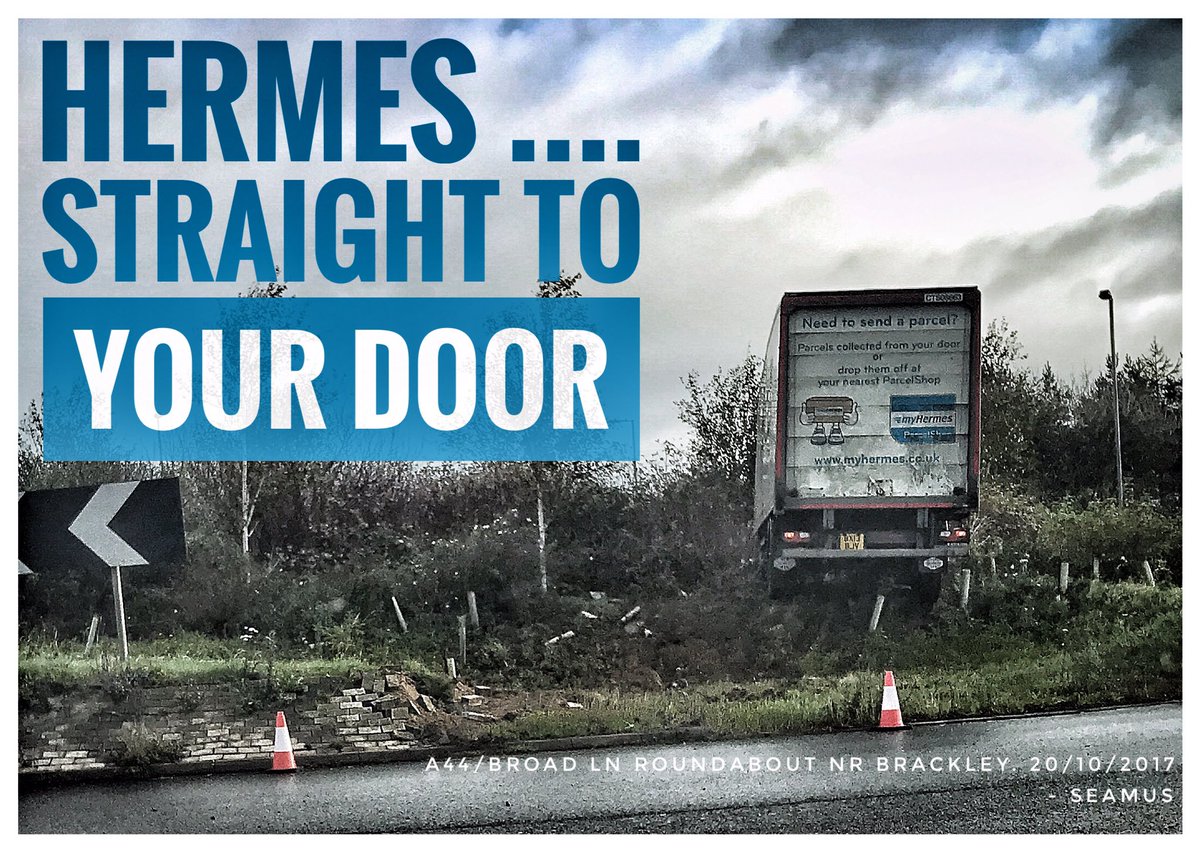 seamuswaldron's tweet photo. Wow! i guess  @myhermes deliver straight to your door, no matter the route! Hope the driver is okay? https://t.co/DjQ7VueTSp