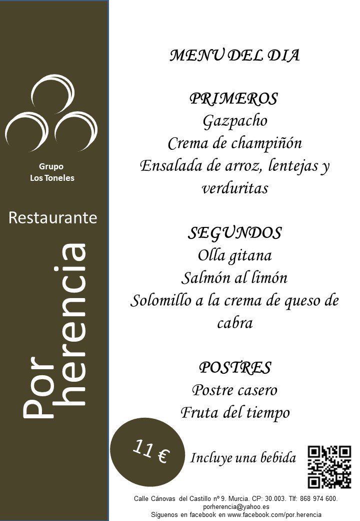 Feliz viernes!!! #menudeldiaporherencia #porherencia #restaurantes murcia