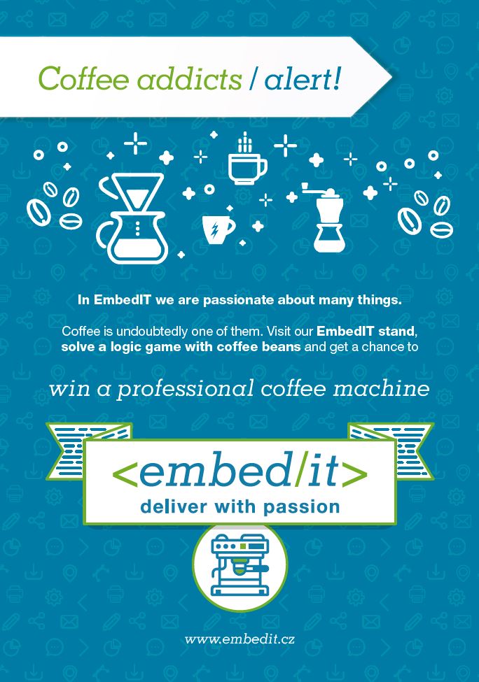 GeeCON's tweet photo. Visit @EmbedITCZ stand and solve a logic game with coffee beans and get a chance to win a professional coffee machine! https://t.co/HT0IeWyMd2