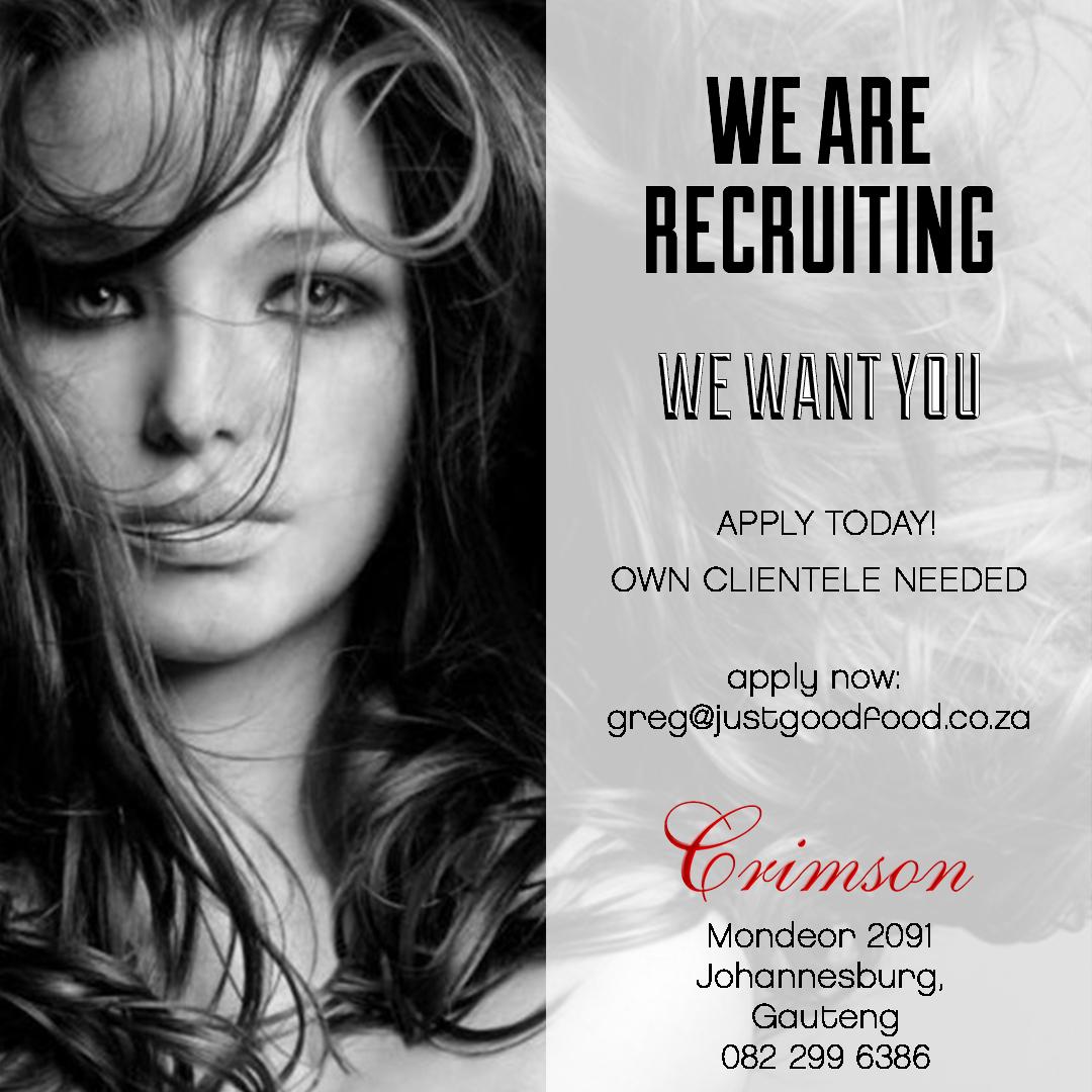 crimsonstudio_'s tweet photo. We are recruiting and we want you!
Are you a hairdresser with your own clientele? Then this is for you, apply today
#crimsonstudio #careers https://t.co/buaflhP7Qd