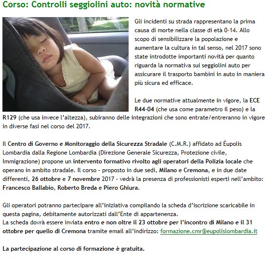 EupolisL_'s tweet photo. Controlli seggiolini auto: conosci le nuove normative? Due corsi a Milano e Cremona per saperne di più https://t.co/51HIFoyhQP https://t.co/COmFH016lY
