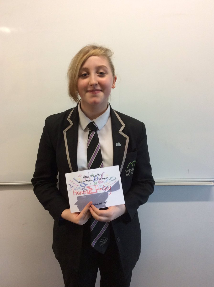 MissWilsonwla's tweet photo. My Maths Marvel of the week is Hannah Finley for all her hard work in maths! Well done Hannah @WLARewards @WestLakesAcad @WestLakesMaths https://t.co/5AiefaSdG9