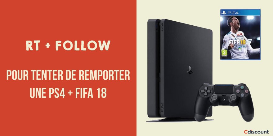🎁 #Concours

🎮 Pack PS4 + #FIFA18 à gagner > bit.ly/2zojLHR 

📅  Pour participer
RT + Follow <a href="/Cdiscount/">Cdiscount</a>

📢 TAS 27/10
