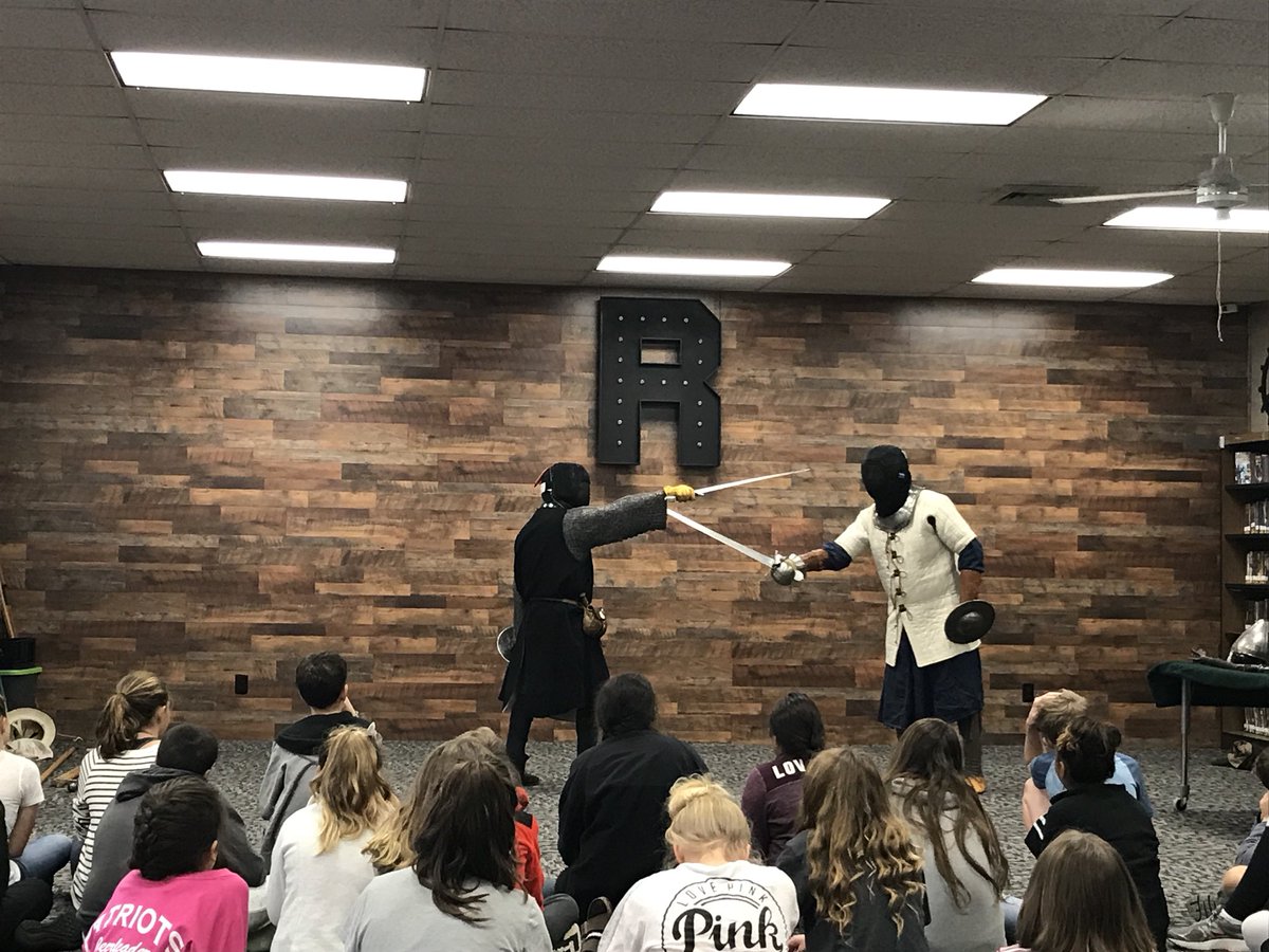 Mrsloud12's tweet photo. Sword fighting and Middle Ages learning in the Hub today. Thanks Bramble Schoole of Defense for presenting today #RMSCulture https://t.co/MBOLqGJFCa