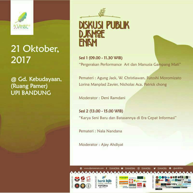 DISKUSI PUBLIK DJAMOE6
Tentang pergerakan seni jaman milenial,era pergerakan performance art &amp; hakikat manusia sbg makhluk yg gampang mati