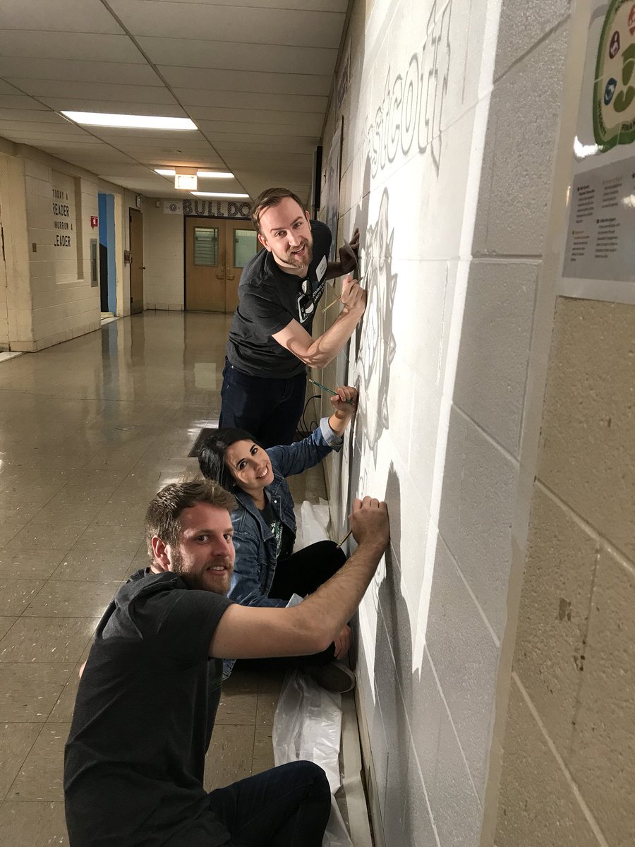 performics's tweet photo. Working on a mural at Westcott Elementary! #performicshelps https://t.co/gLePGnC9NK