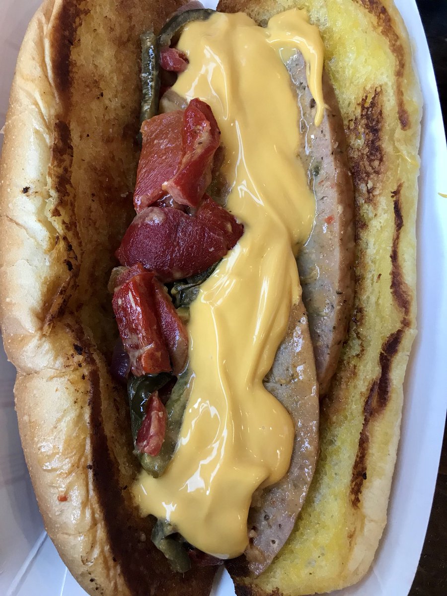 SugarFireSmoke's tweet photo. O Daddy... jalapeño cheddar sausage poblano, peppers green and red peppers, onions, Twerk sauce and cheddar cheese sauce https://t.co/o7cfydGyxK