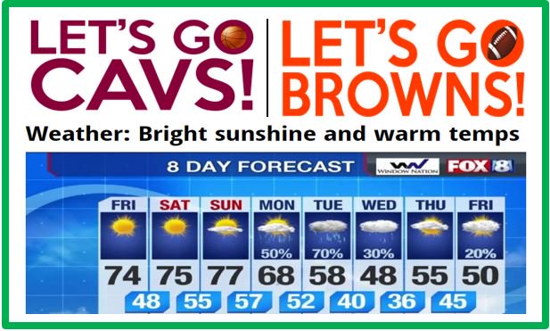 FRSTeambyDKS's tweet photo. Picture Perfect Weather to Cheer on the Cavs and Browns this weekend!!! Hope everyone enjoys the beautiful fall weather :) https://t.co/ymlISePL5z
