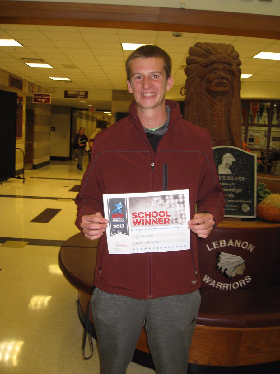 LCS_BC's tweet image. Congrats @RBissman, LHS School Winner of @WendysHeisman and thank you for representing Lebanon and the Warriors so well! #warriorpride