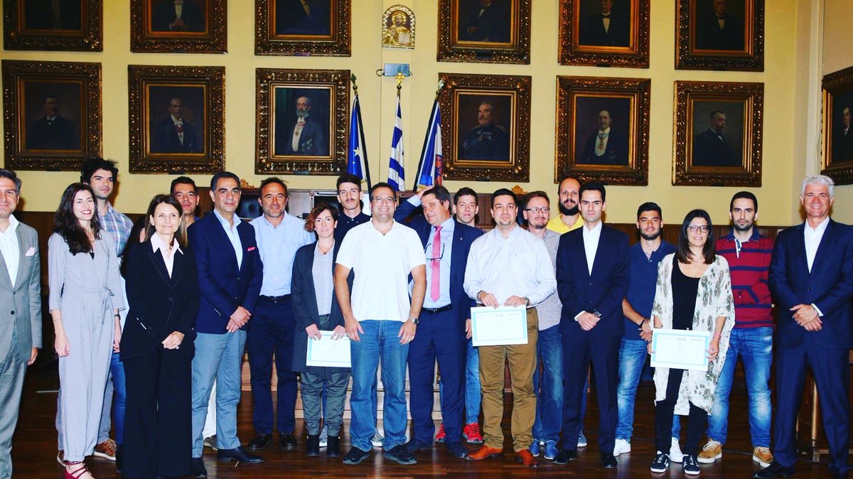 Piraeus Maritime Hackathon commemorative photo with the #hackathon winners and the judging committee.#innovation #entrepreneurship #startups