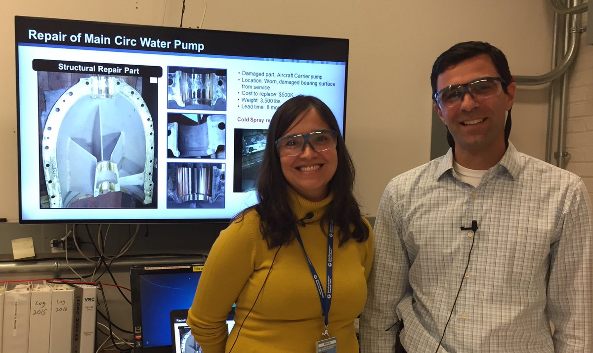 UTC's tweet photo. Thanks to cold spray 💦 #tech experts Anais &amp; Matt for explaining how UTC's Research Ctr is reinventing this repair process #InnovateIt https://t.co/Taa5F13GxB