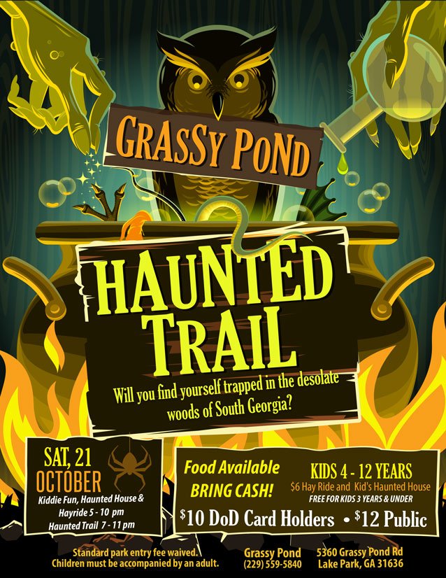 MoodyAFB_FSS's tweet photo. Things are getting SPOOOOOKY over at Grassy Pond. Grab your brooms and fly over for the Haunted Trail tomorrow - Open to the public! https://t.co/BUM7qjzuiB