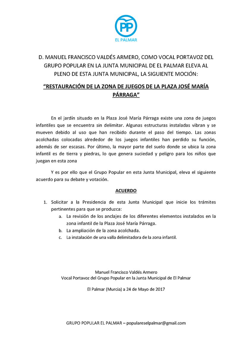 Comienza la reparación de la zona de juegos de la Plaza José María Párraga.#ElPalmar #PorMiPedanía #SeguimosTrabajando #23MilRazones