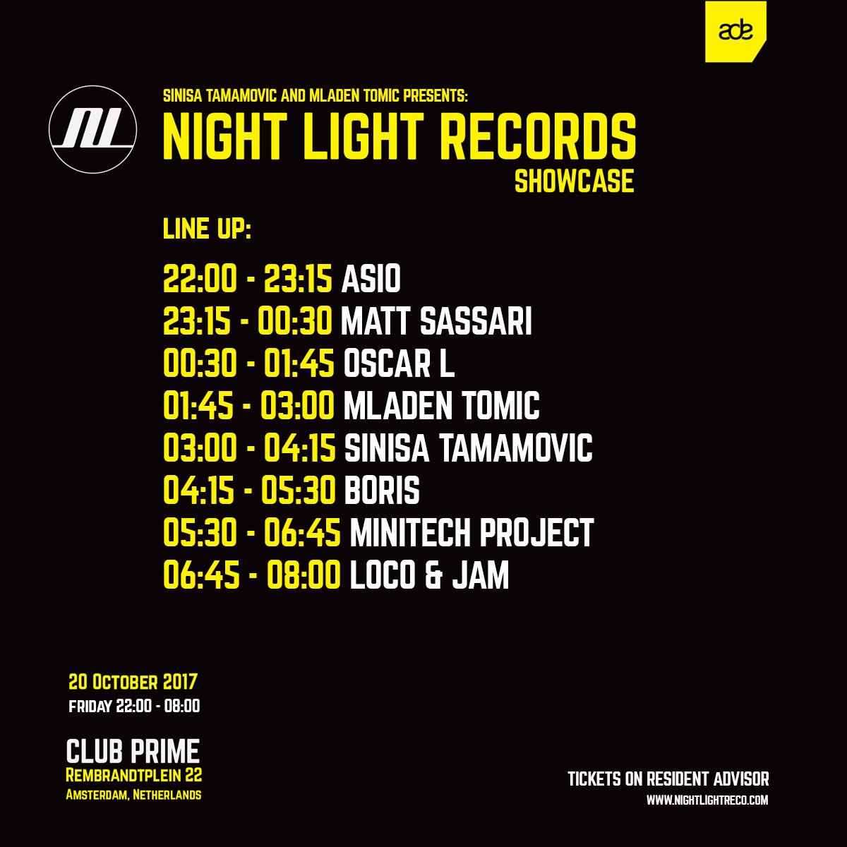 MladenTomic's tweet photo. Timetable for tonight. See you! @AsioakaRplay @MattSassari @oscarlmusic @SinisaTamamovic @DJBORISNYC @minitechproject @locoandjam https://t.co/WG2srKgYNr