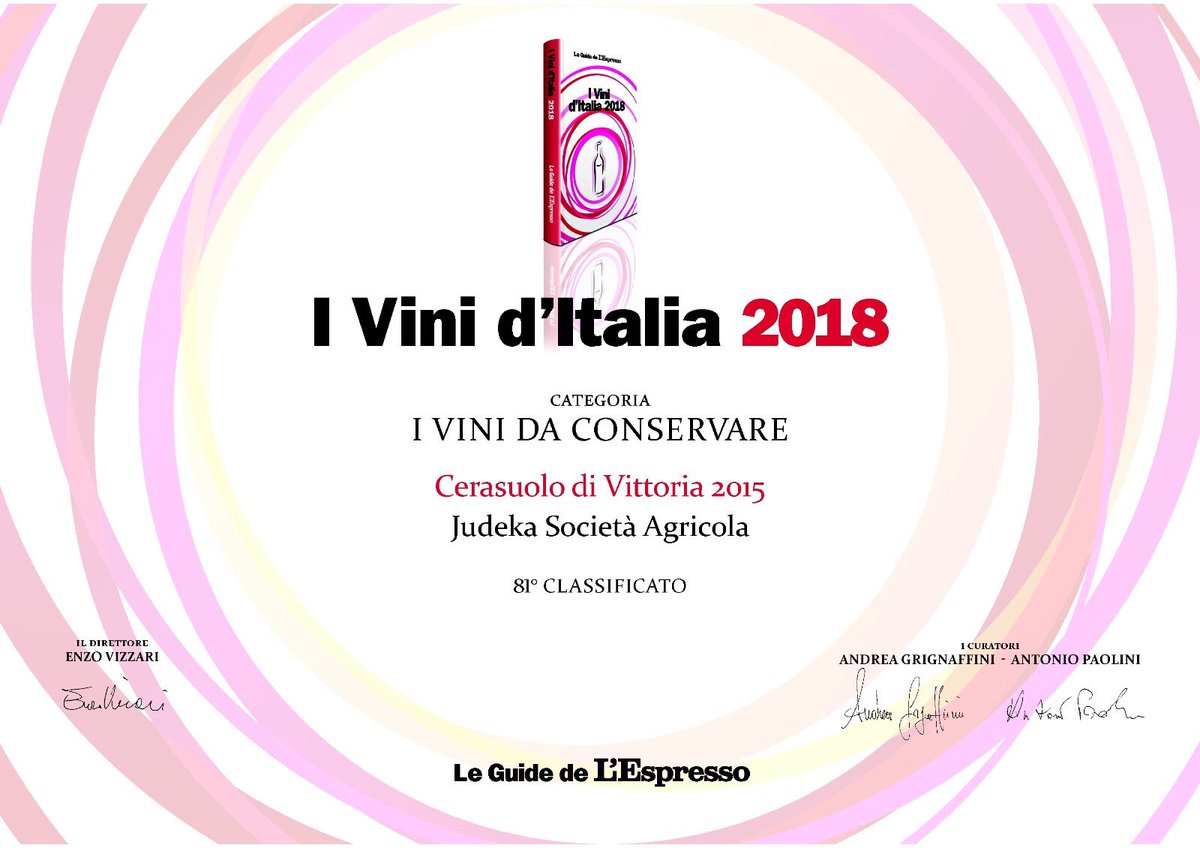 Ci trovate nell'edizione 2018 de I Vini d'Italia de L'Espresso con il nostro #cerasuolodivittoria 2015 premiato tra i Top 100 vini