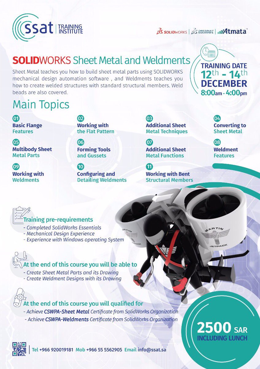 SSAT_KSA's tweet photo. دورة  #solidworks 
الخاصة باللحام والصفائح 
لمدة ٣ ايام #جدة 
الدورة الثالثة في الطريق للاحتراف
في استخدام برنامج #سوليدوركس 
مدرب معتمد https://t.co/qbQJpZ3Kj9