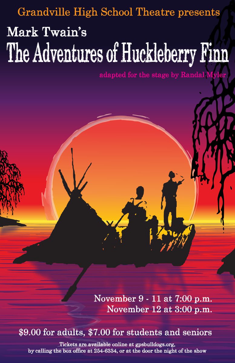 GrandvilleDawgs's tweet photo. Tickets are on sale now! Watch GHS Theatre perform "Huck Finn" Nov. 9-12. https://t.co/tLQyRj4FXI https://t.co/cBff01yEVn